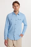 Slim Fit Uzun Kollu Gündelik Denim Kot Erkek Mavi Gömlek