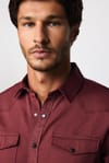 Slim Fit Gündelik Denim Bordo Erkek Gömlek