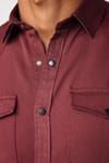 Slim Fit Gündelik Denim Bordo Erkek Gömlek