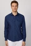 Slim Fit Gündelik Denim Lacivert Erkek Gömlek