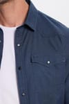Erkek Slim Fit Dar Kesim Çift Cepli Denim Lacivert Gömlek
