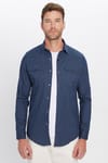 Erkek Slim Fit Dar Kesim Çift Cepli Denim Lacivert Gömlek