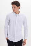 Slim Fit Uzun Kollu Pamuklu Kolay Ütü Çizgili Erkek Beyaz Gömlek