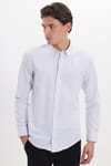 Slim Fit Uzun Kollu Pamuklu Kolay Ütü Çizgili Erkek Beyaz Gömlek