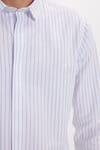Slim Fit Uzun Kollu Pamuklu Kolay Ütü Çizgili Erkek Beyaz Gömlek