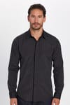 Slim Fit Uzun Kollu Pamuklu Kolay Ütü Çizgili Erkek Siyah Lacivert Gömlek