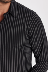 Slim Fit Uzun Kollu Pamuklu Kolay Ütü Çizgili Erkek Siyah Lacivert Gömlek