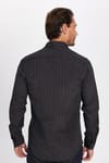 Slim Fit Uzun Kollu Pamuklu Kolay Ütü Çizgili Erkek Siyah Lacivert Gömlek
