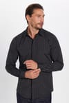 Slim Fit Uzun Kollu Pamuklu Kolay Ütü Çizgili Erkek Siyah Lacivert Gömlek