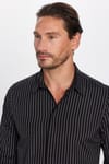 Slim Fit Uzun Kollu Pamuklu Kolay Ütü Çizgili Erkek Siyah Lacivert Gömlek