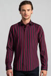 Slim Fit Dar Kesim Çizgili Oxford Spor Gömlek