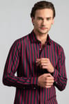 Slim Fit Dar Kesim Çizgili Oxford Spor Gömlek