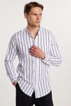 Slim Fit Uzun Kollu Hakim Yaka Pamuklu Kolay Ütü Çizgili Erkek Beyaz Gömlek