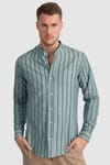 Slim Fit Dar Kesim Çizgili Hakim Yaka Poplin Oxford Gömlek