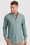 Slim Fit Dar Kesim Çizgili Hakim Yaka Poplin Oxford Gömlek