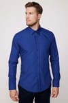 Slim Fit Pamuklu Kolay Ütü Erkek Lacivert Gömlek