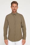 Slim Fit Uzun Kollu Pamuklu Kolay Ütü Erkek Haki Gömlek