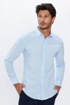 Slim Fit Uzun Kollu Pamuklu Kolay Ütü Erkek Mavi Gömlek