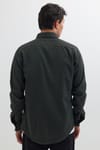 Slim Fit Uzun Kollu Spor Yaka Yıkamalı Çift Cepli Armürlü Denim Kot Erkek Haki Gömlek
