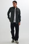 Slim Fit Uzun Kollu Spor Yaka Yıkamalı Çift Cepli Armürlü Denim Kot Erkek Haki Gömlek