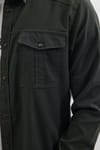Slim Fit Uzun Kollu Spor Yaka Yıkamalı Çift Cepli Armürlü Denim Kot Erkek Haki Gömlek