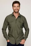 Slim Fit Yıkamalı Denım Düz Çift Cep Yeşil Gömlek