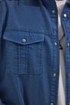 Slim Fit Uzun Kollu Spor Yaka Yıkamalı Çift Cepli Armürlü Denim Kot İndigo Erkek Gömlek
