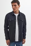 Slim Fit Uzun Kollu Spor Yaka Yıkamalı Çift Cepli Armürlü Denim Kot Siyah Erkek Gömlek