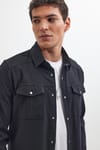Slim Fit Uzun Kollu Spor Yaka Yıkamalı Çift Cepli Armürlü Denim Kot Siyah Erkek Gömlek