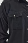 Slim Fit Uzun Kollu Spor Yaka Yıkamalı Çift Cepli Armürlü Denim Kot Siyah Erkek Gömlek