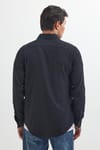 Slim Fit Uzun Kollu Spor Yaka Yıkamalı Çift Cepli Armürlü Denim Kot Siyah Erkek Gömlek