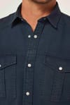 Erkek Slim Fit Uzun Kollu Spor Yaka Yıkamalı Çift Cepli Armürlü Denim Antrasit Gömlek