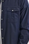 Erkek Slim Fit Uzun Kollu Spor Yaka Yıkamalı Çift Cepli Armürlü Denim Kot Lacivert Gömlek