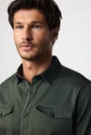 Slım Fit Düz Denim Cepli Gabardin Erkek Haki Gömlek