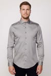 Slim Fit Koton Saten Premium Seri Erkek Gri Gömlek