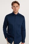 Erkek Slim Fit Dar Kesim %100 Pamuk Koton Saten Premium Seri Lacivert Gömlek