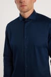 Erkek Slim Fit Dar Kesim %100 Pamuk Koton Saten Premium Seri Lacivert Gömlek