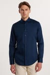 Erkek Slim Fit Dar Kesim %100 Pamuk Koton Saten Premium Seri Lacivert Gömlek