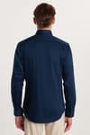 Erkek Slim Fit Dar Kesim %100 Pamuk Koton Saten Premium Seri Lacivert Gömlek
