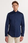 Erkek Slim Fit Dar Kesim %100 Pamuk Koton Saten Premium Seri Lacivert Gömlek