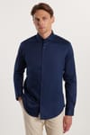 Erkek Slim Fit Dar Kesim %100 Pamuk Koton Saten Premium Seri Lacivert Gömlek