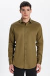 Erkek Slim Fit Dar Kesim %100 Pamuk Koton Saten Premium Seri Yeşil Gömlek