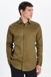 Erkek Slim Fit Dar Kesim %100 Pamuk Koton Saten Premium Seri Yeşil Gömlek