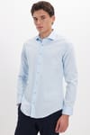 Erkek Slim Fit Dar Kesim %100 Pamuk Koton Saten Premium Seri Mavi Gömlek