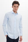 Erkek Slim Fit Dar Kesim %100 Pamuk Koton Saten Premium Seri Mavi Gömlek