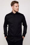Slim Fit %100 Koton Saten Premium Erkek Siyah Gömlek