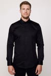 Slim Fit %100 Koton Saten Premium Erkek Siyah Gömlek