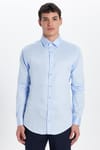 Erkek Slim Fit %100 Pamuk Koton Saten Premium Mavi Gömlek