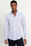 Slim Fit Dar Kalıp Uzun Kol Pamuk Gofreli Desenli Erkek Gömlek