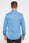 Slim Fit Uzun Kollu Kolay Ütü Teri Emen Nefes Alan Doku Kravatlık Dört Mevsim İndigo Erkek Gömlek